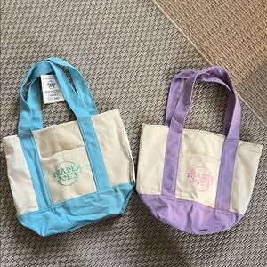 (2) Purple  + Blue Trader Joe’s Mini Canvas Tote Bags. SHIPS FAST! 2026 Pastel.